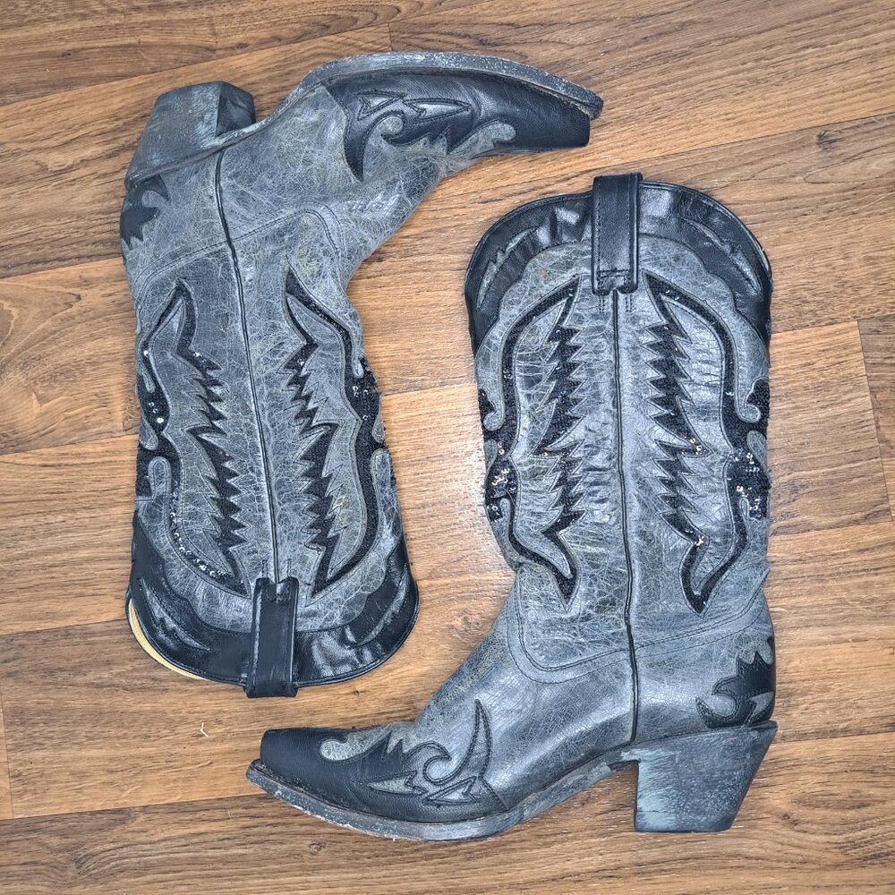 Corral Distressed Black Embellished Cowboy Boots Size 8.5 - Picture 2 of 8